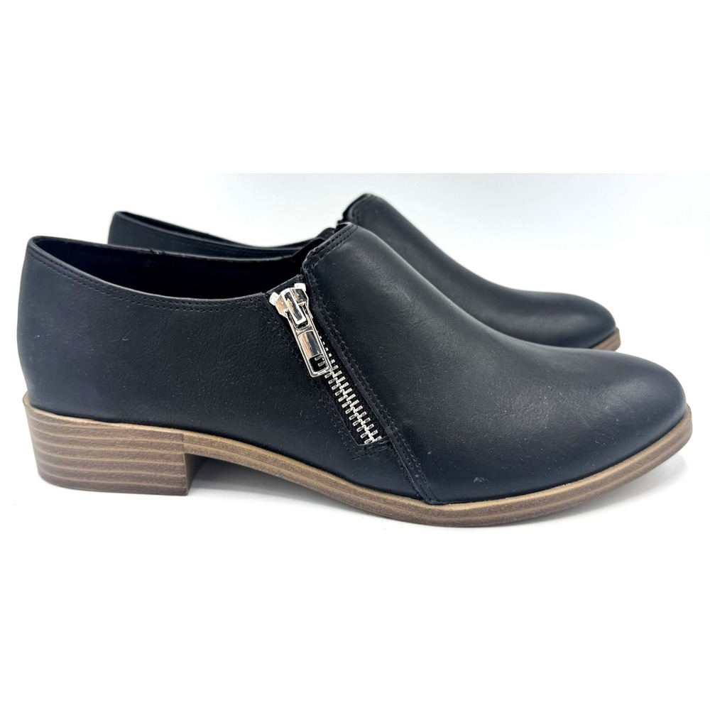 American Eagle Women's Ankle Booties Black Side Silver Zip Low Heel Size 7